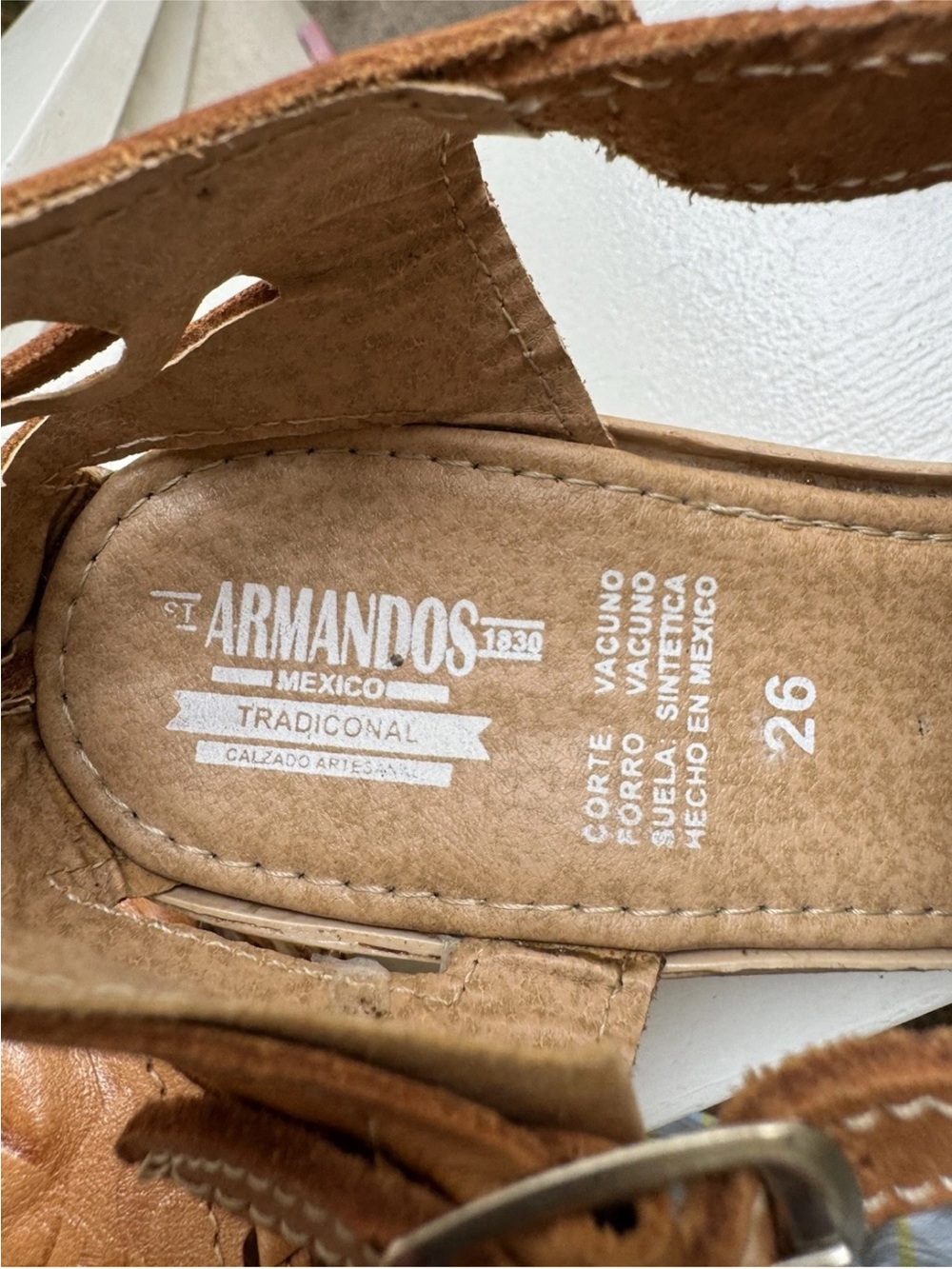 Armandos Leather Huarache Wedge Sandals Tan Rose Embossed Size 9 26 Mexican Boho - Picture 8 of 12